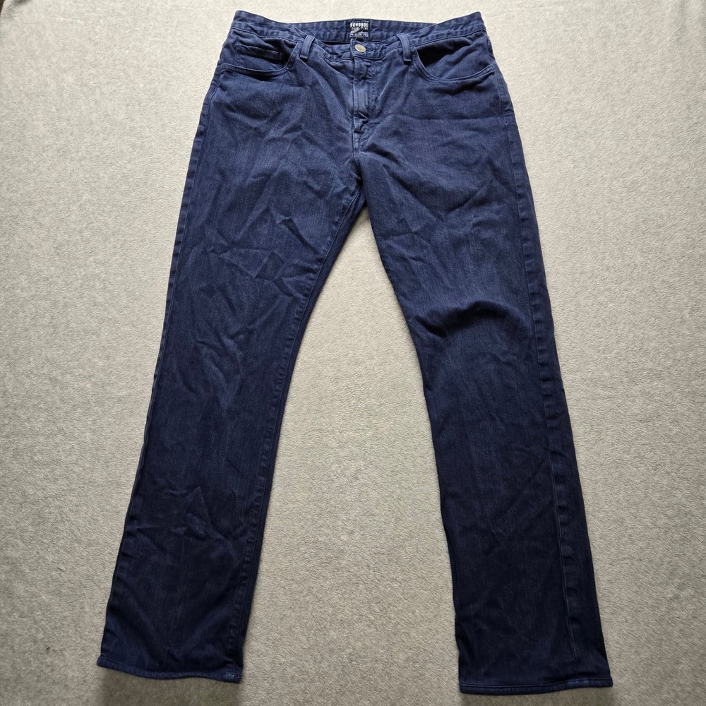 Bonobos Travel Jeans Mens 35x34 Straight Leg Navy Blue Stretch Made in USA